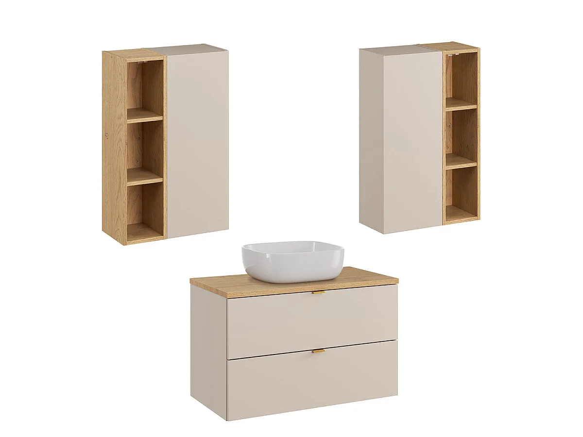 Ensemble meuble simple vasque 80cm et colonne Azel Cachemire et Bois