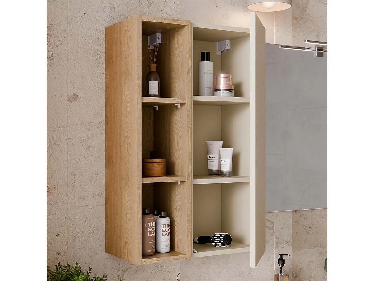 Ensemble meuble simple vasque 80cm et colonne Azel Cachemire et Bois