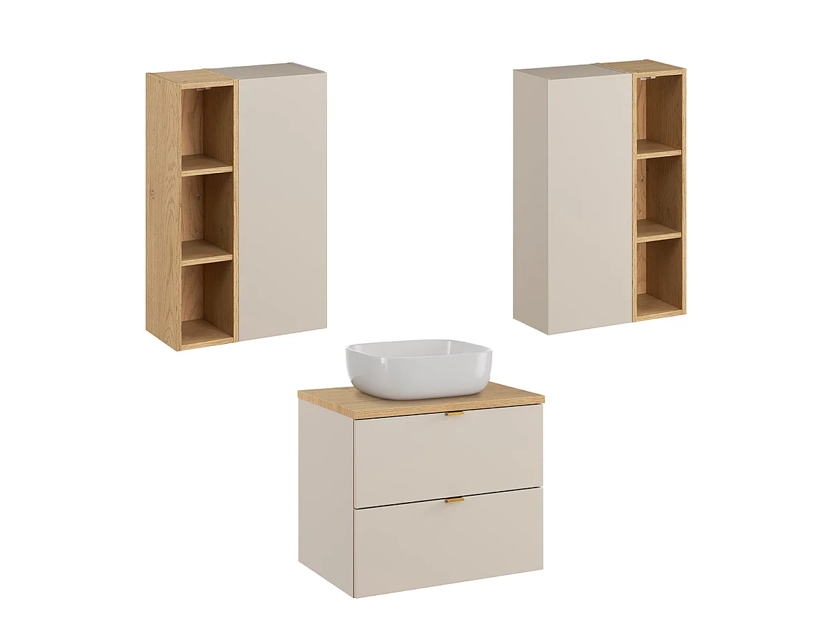 Ensemble meuble simple vasque 60cm et colonne Azel Cachemire et Bois