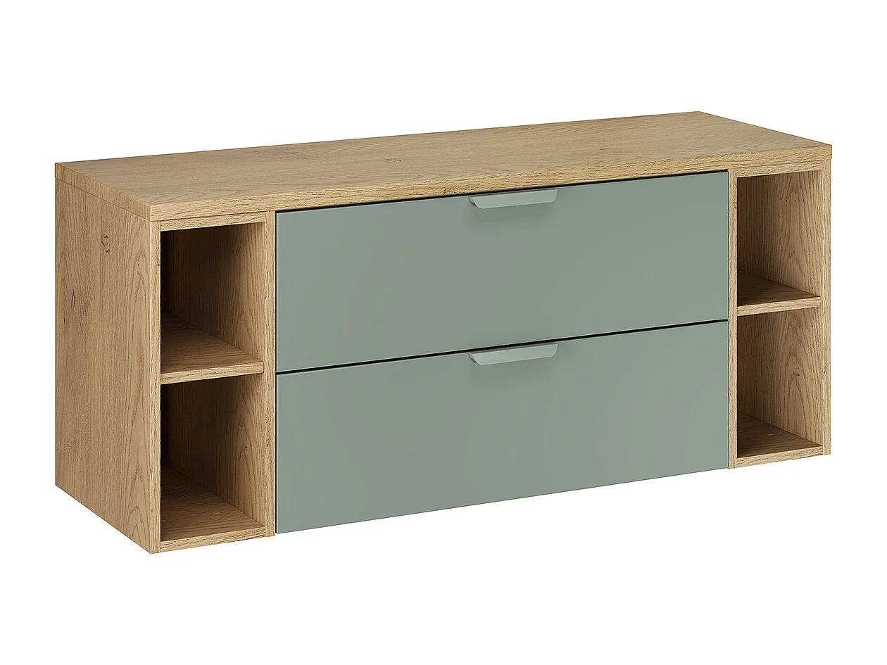 Ensemble meuble sous-vasque 120cm 4 niches et colonne Oria Vert mat