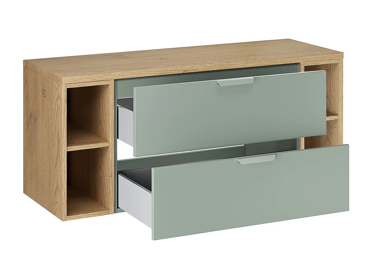 Ensemble meuble sous-vasque 120cm 4 niches et colonne Oria Vert mat