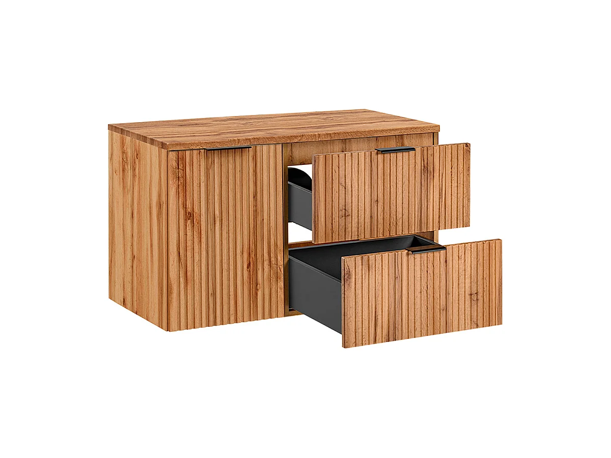 Ensemble meuble simple vasque 100cm panier à linge et colonne Adriel Bois