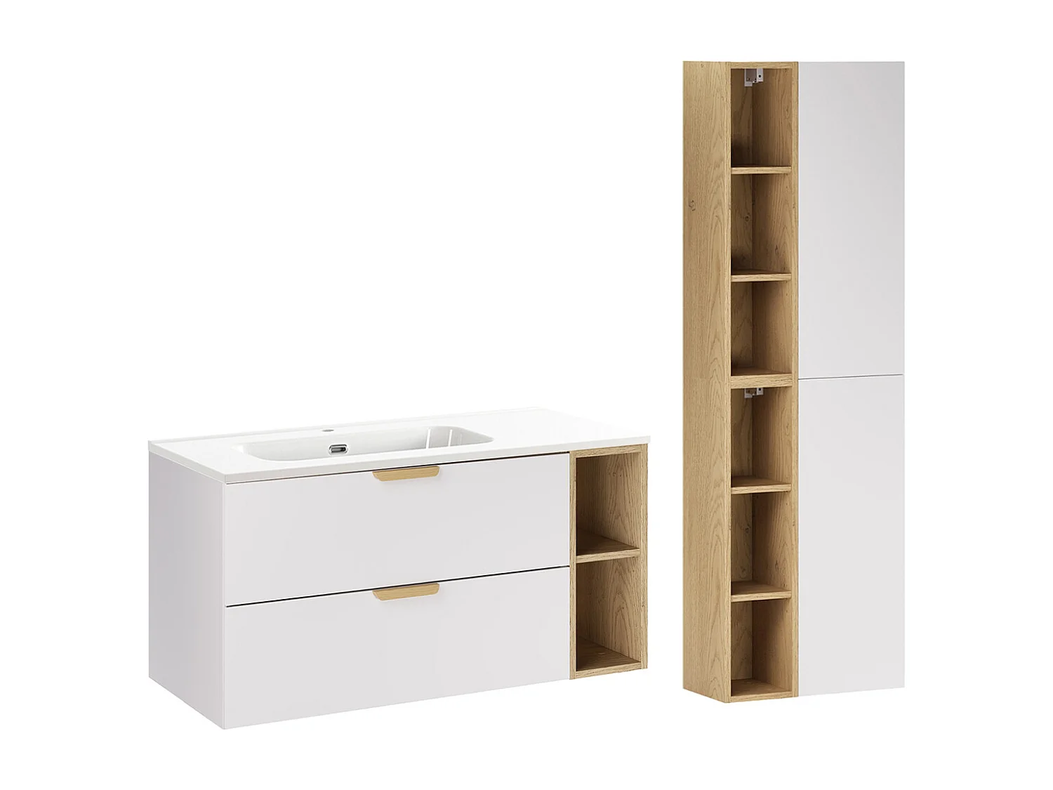 Set aus Einzelwaschtisch links 100cm und Säule Oria Weiß matt