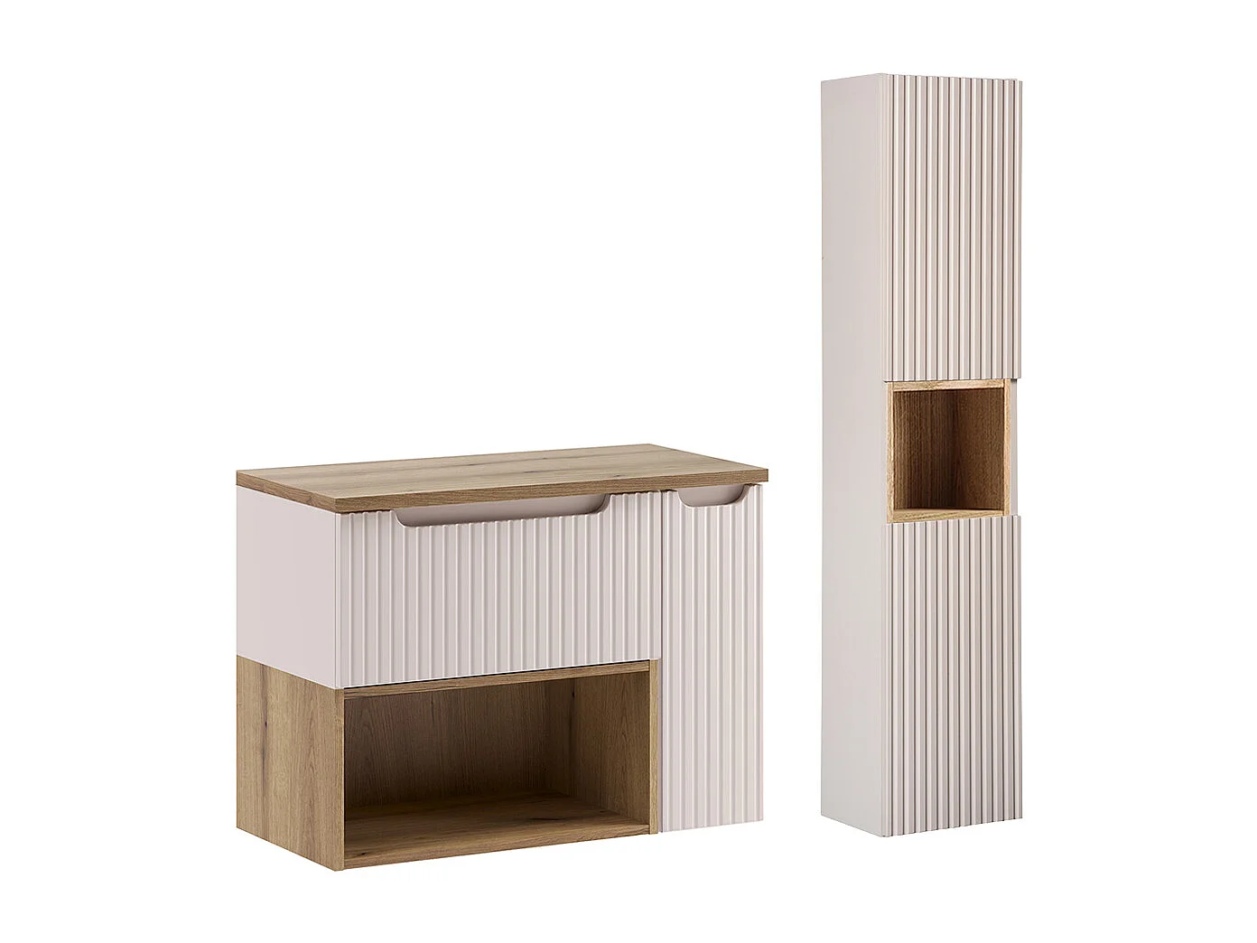 Ensemble meuble sous-vasque 80cm niche et colonne Riva Cachemire et Bois