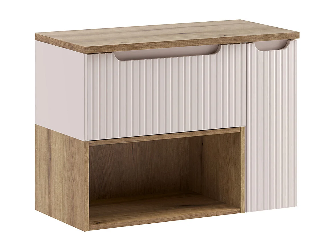 Ensemble meuble sous-vasque 80cm niche et colonne Riva Cachemire et Bois