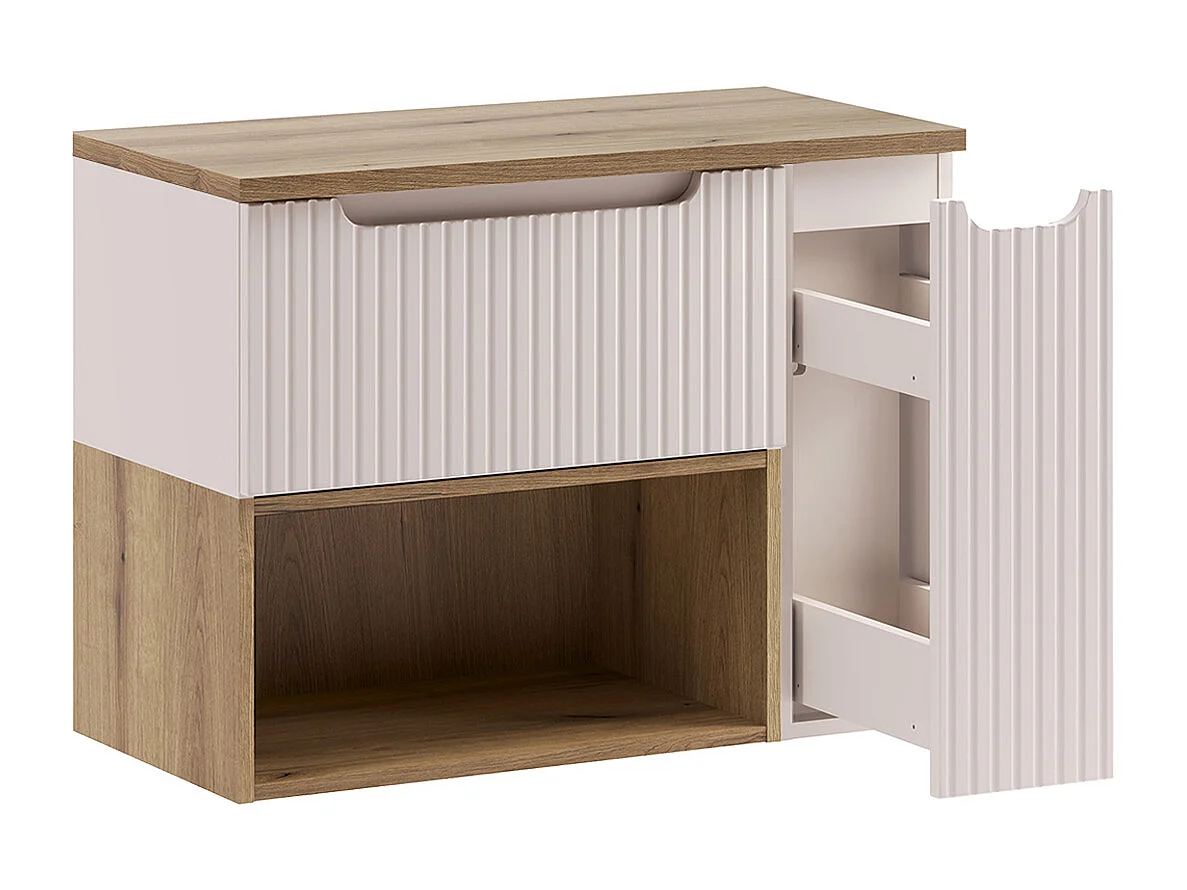 Ensemble meuble sous-vasque 80cm niche et colonne Riva Cachemire et Bois