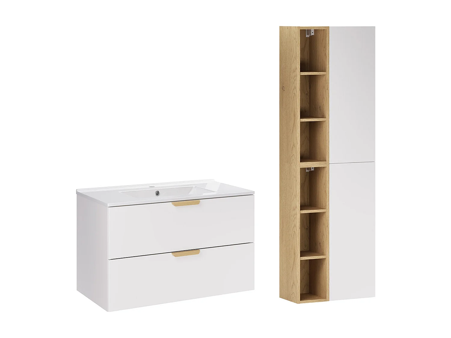 Set Einzelwaschtisch mit Einbauwaschbecken 80cm und Säule Oria Weiß matt