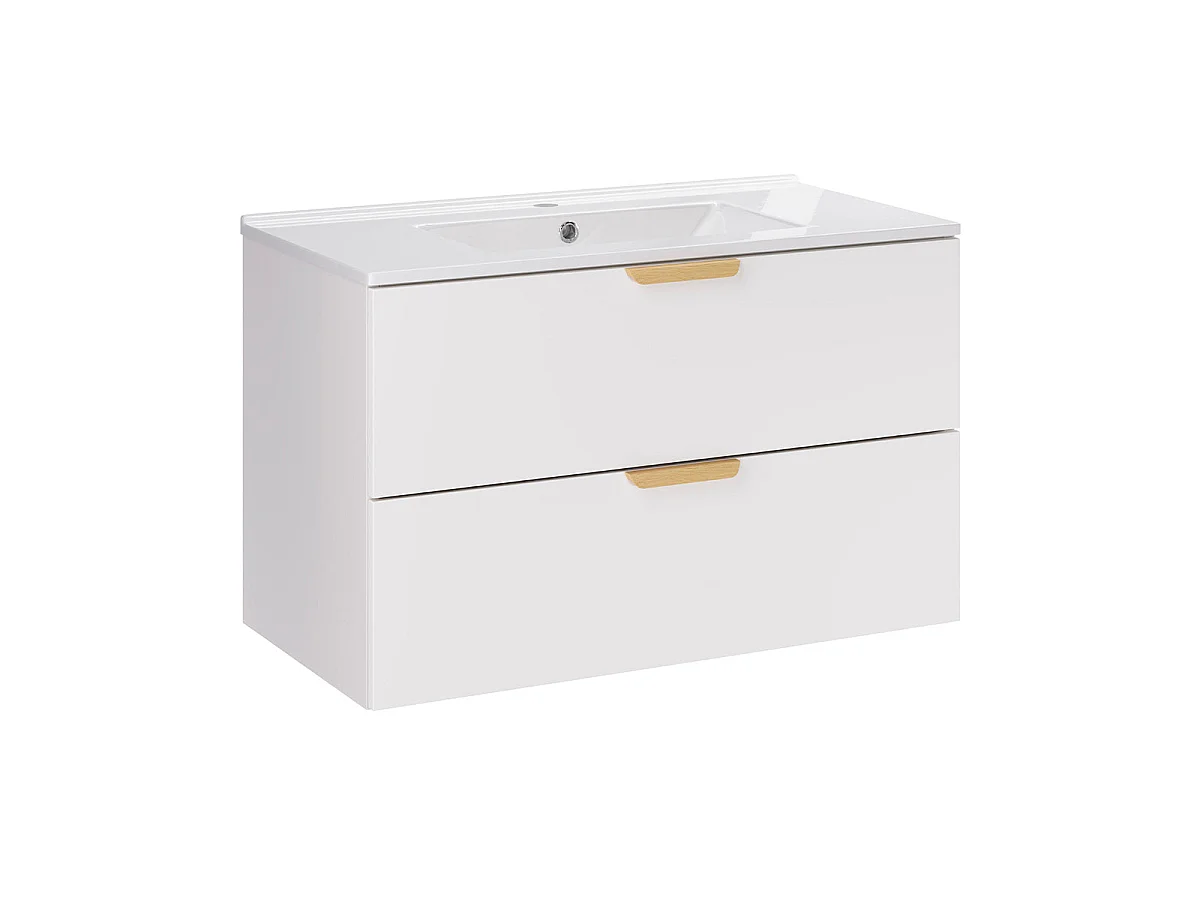 Ensemble meuble simple vasque encastrée 80cm et colonne Oria Blanc mat