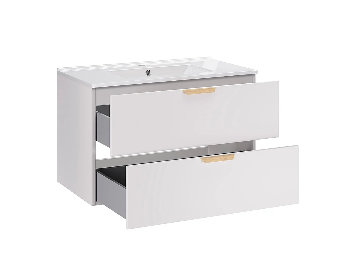 Ensemble meuble simple vasque encastrée 80cm et colonne Oria Blanc mat