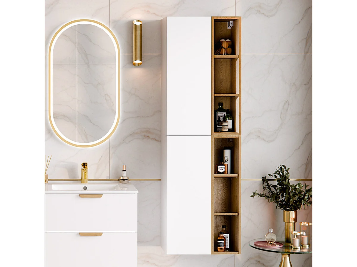 Ensemble meuble simple vasque encastrée 80cm et colonne Oria Blanc mat