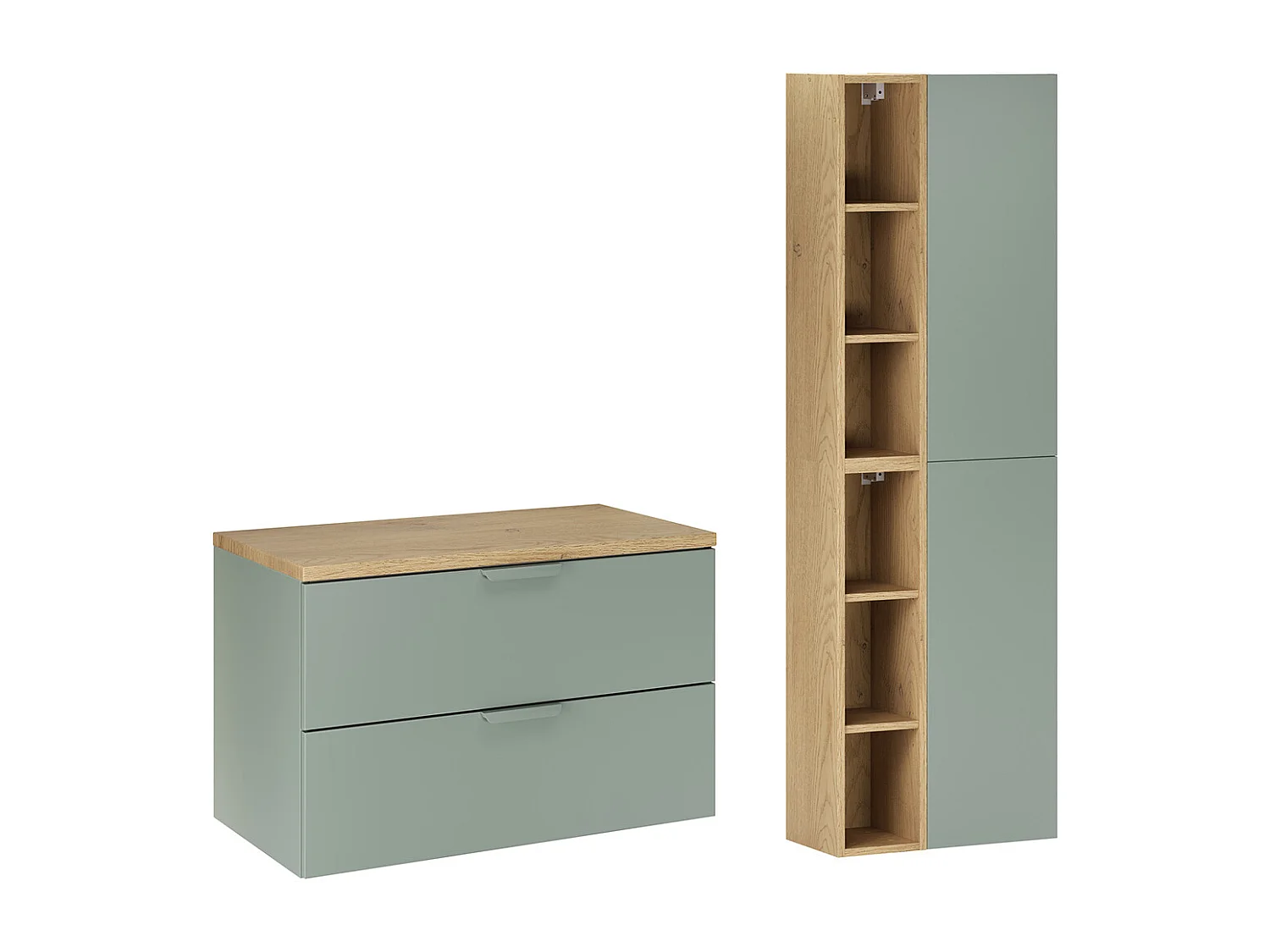 Ensemble meuble sous-vasque 80cm et colonne Oria Vert mat