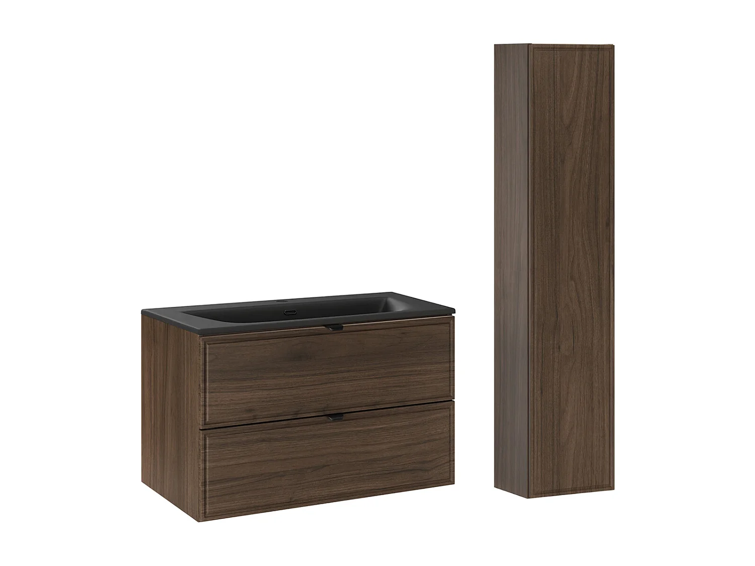 Sæt med 80 cm enkelt håndvask med søjle Elias Dark wood - Sort håndvask