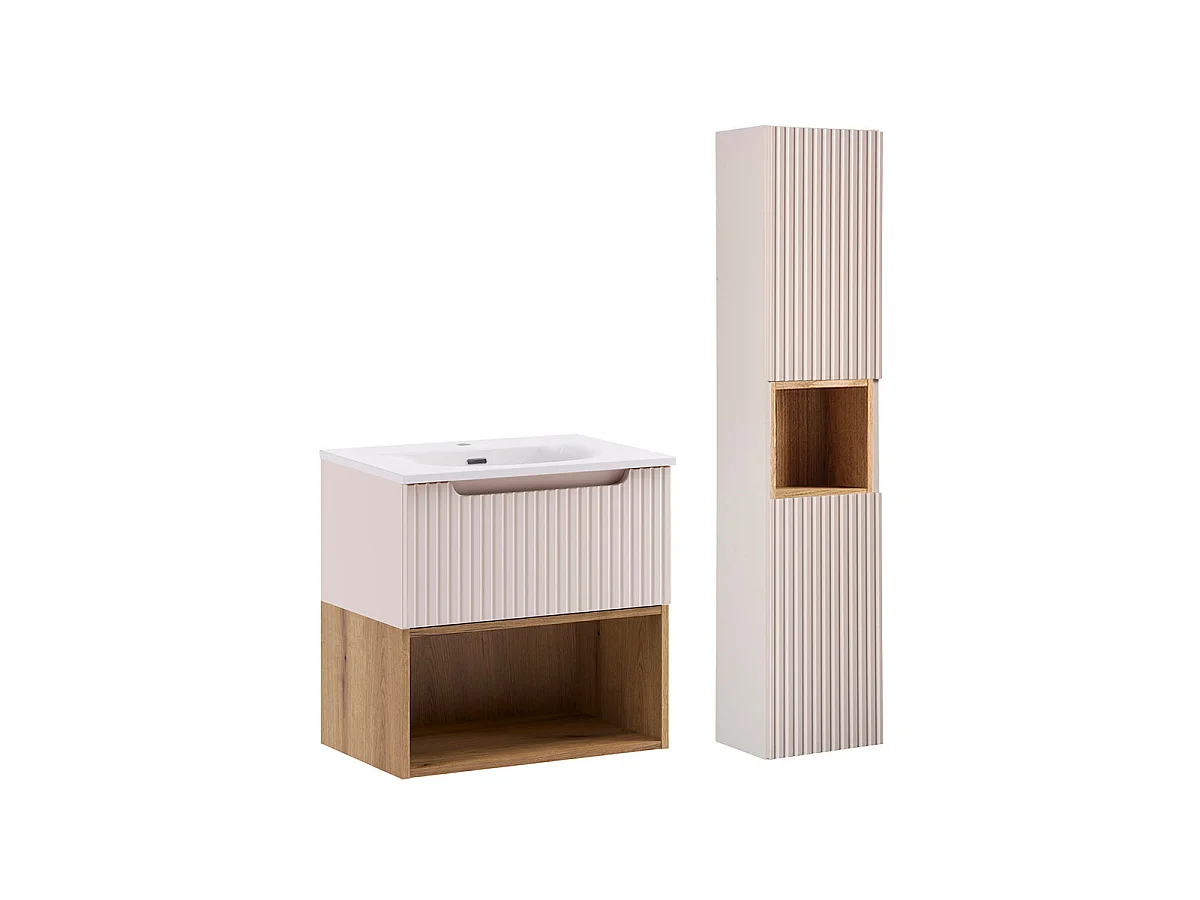 Ensemble meuble simple vasque encastrée 60cm en colonne Riva Cachemire Hout