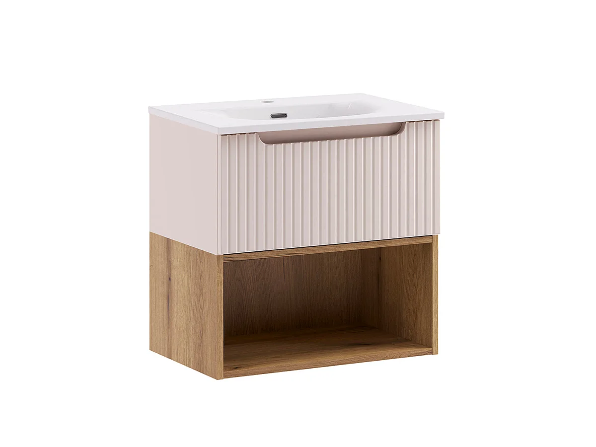 Ensemble meuble simple vasque encastrée 60cm en colonne Riva Cachemire Hout
