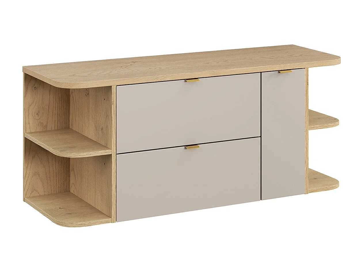 Ensemble meuble sous-vasque 120cm 3 tiroirs niches arrondies et colonne Azel Cachemire et Bois