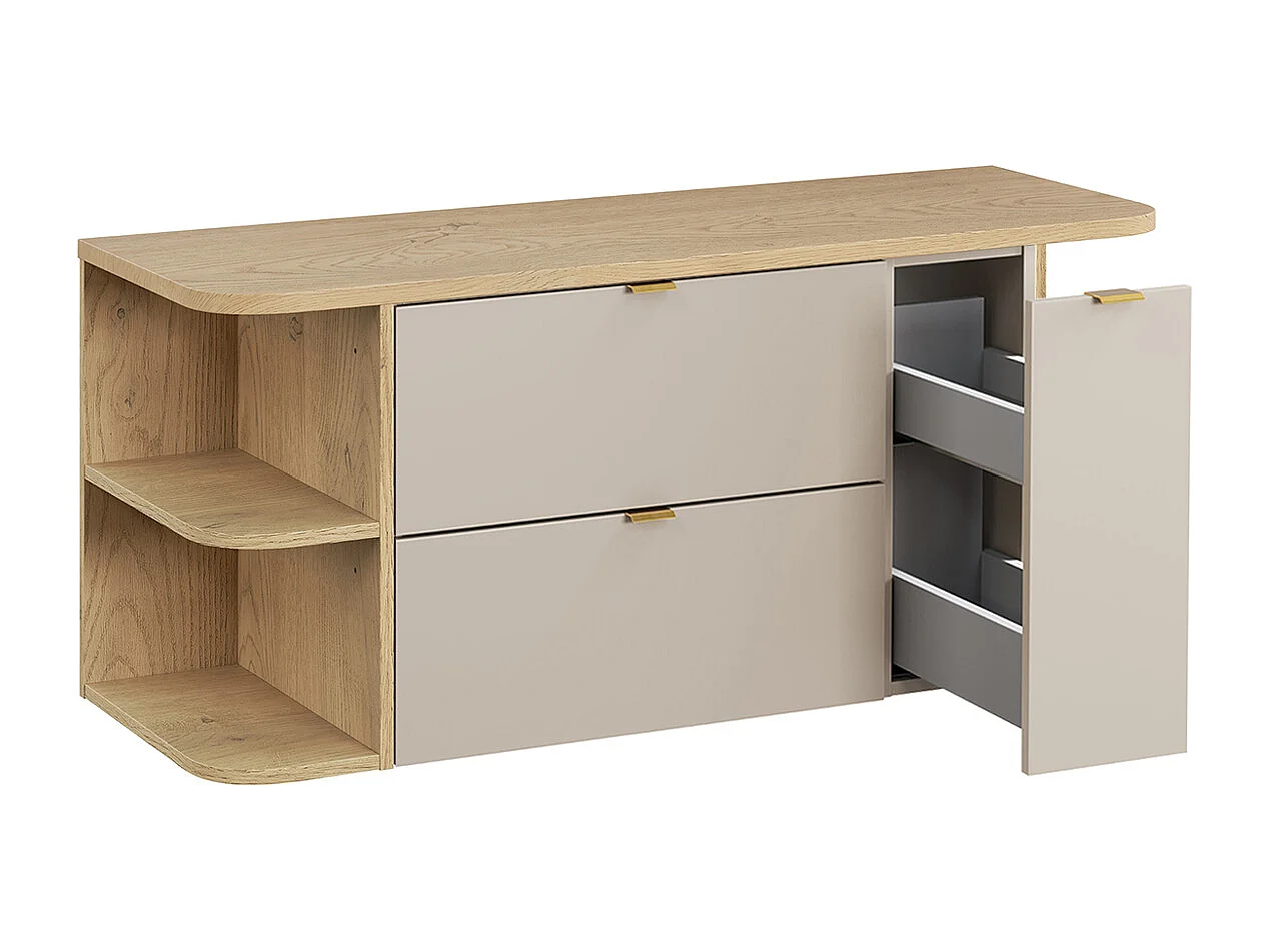 Ensemble meuble sous-vasque 120cm 3 tiroirs niches arrondies et colonne Azel Cachemire et Bois