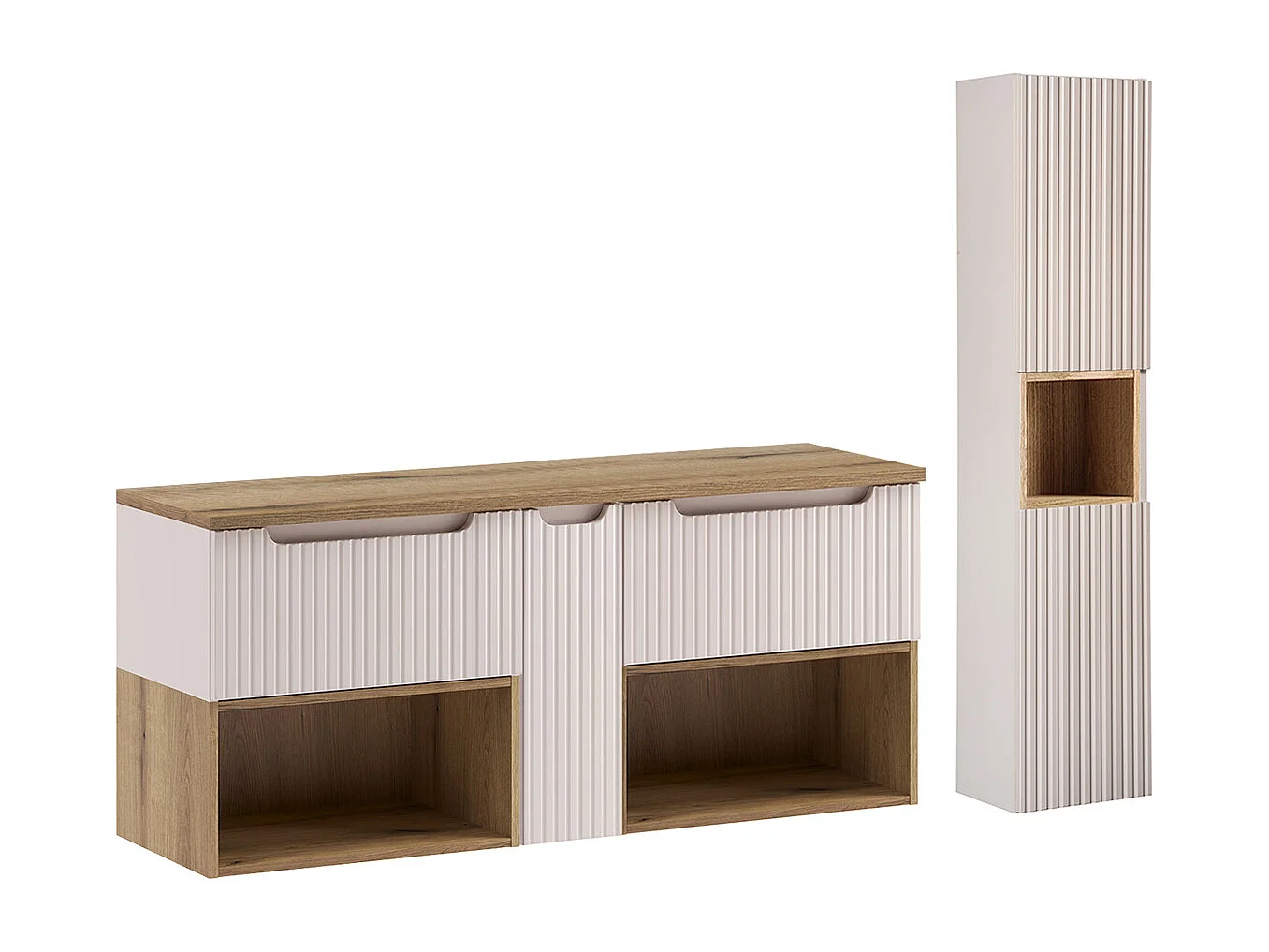Ensemble meuble sous-vasque 140cm et colonne Riva Cachemire et Bois