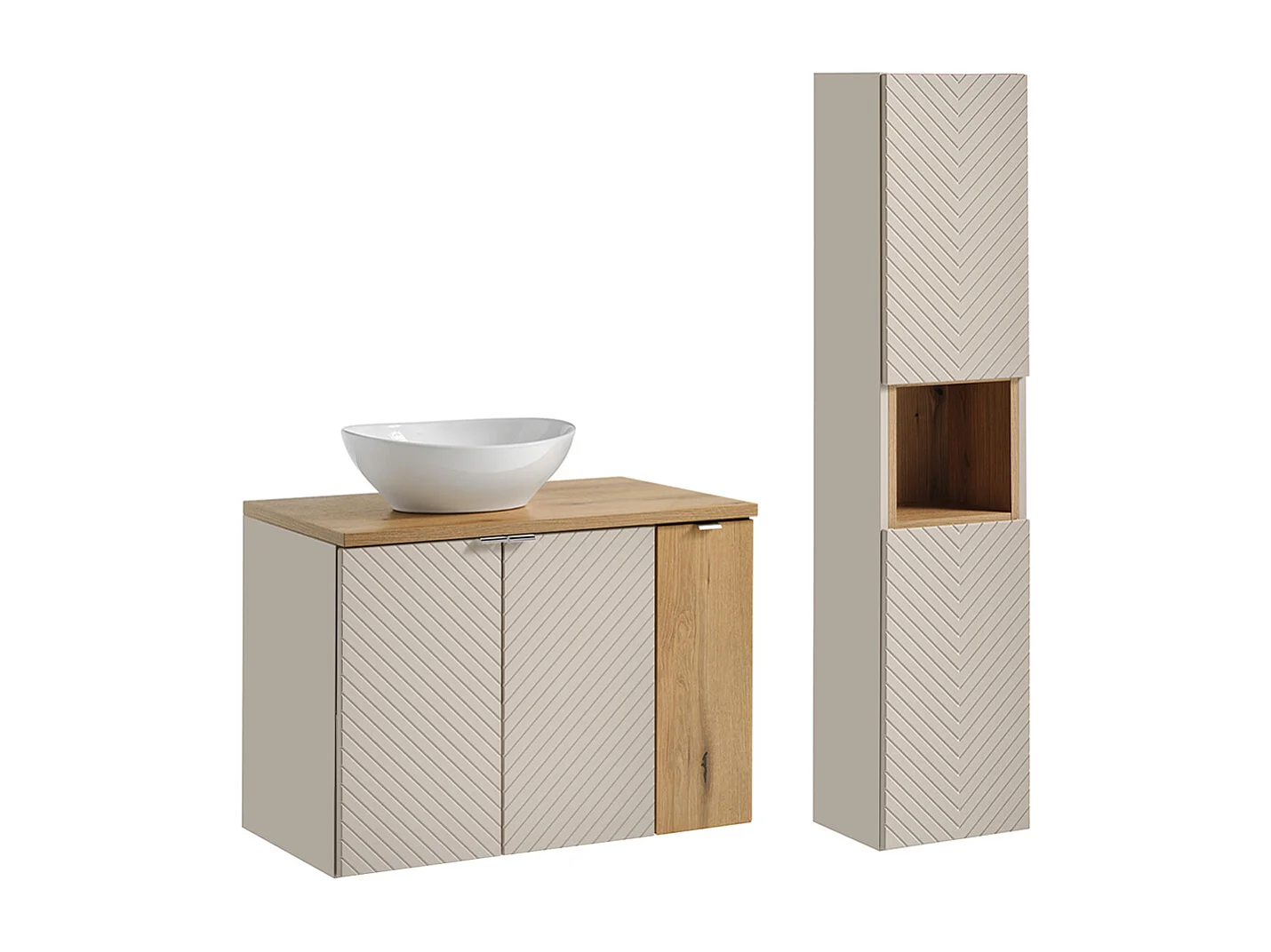 80cm 3-deurs Manoa wastafelmeubel met sokkel Kasjmier en Hout