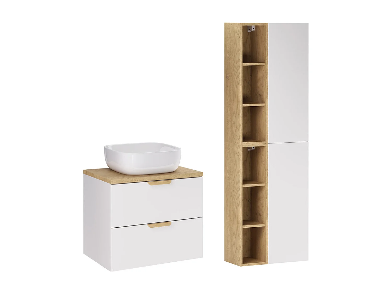 Ensemble meuble simple vasque 60cm et colonne Oria Blanc mat
