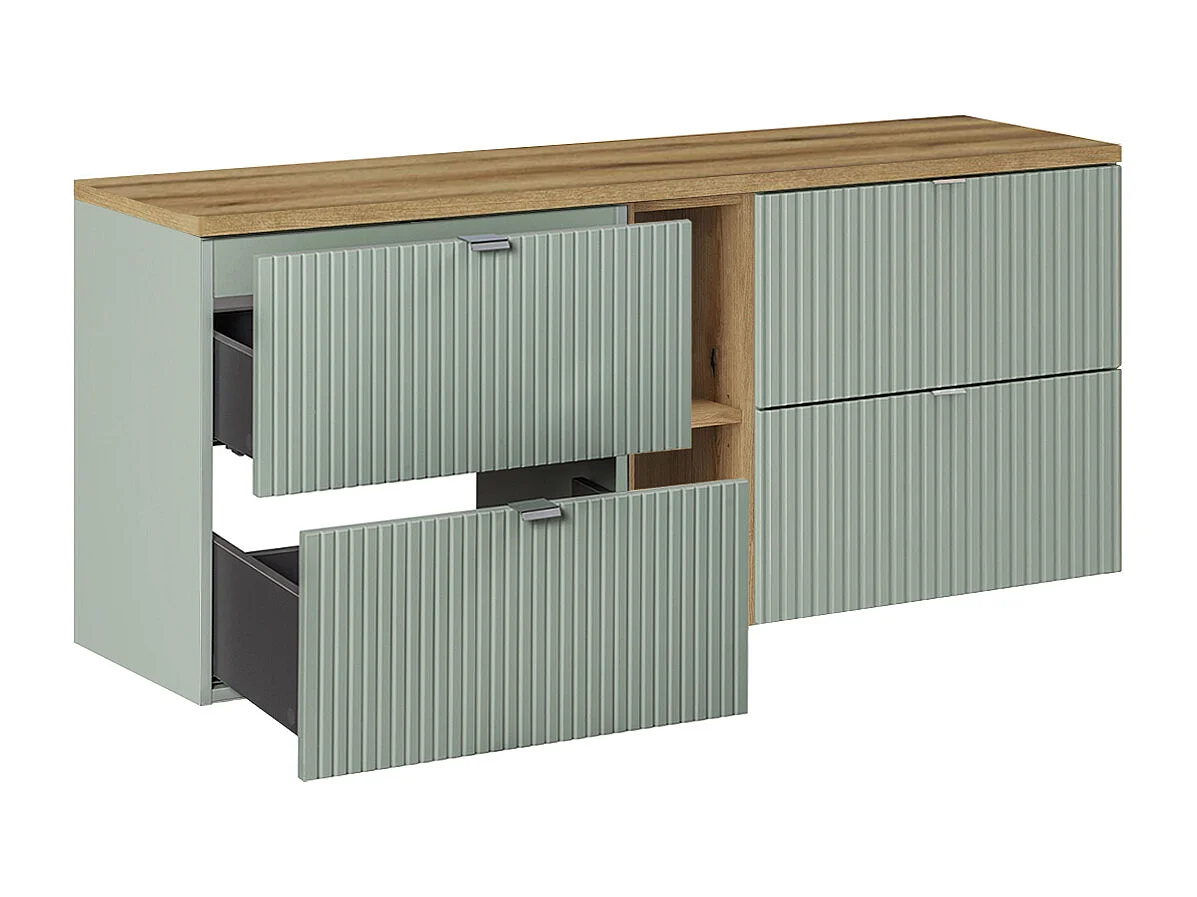 Ensemble meuble double vasque 140cm 4 tiroirs 2 niches et colonne Jade Vert et Bois