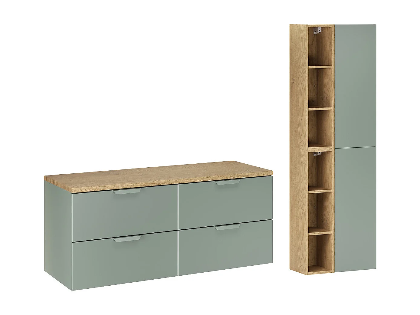 Ensemble meuble sous-vasque 120cm et colonne Oria Vert mat