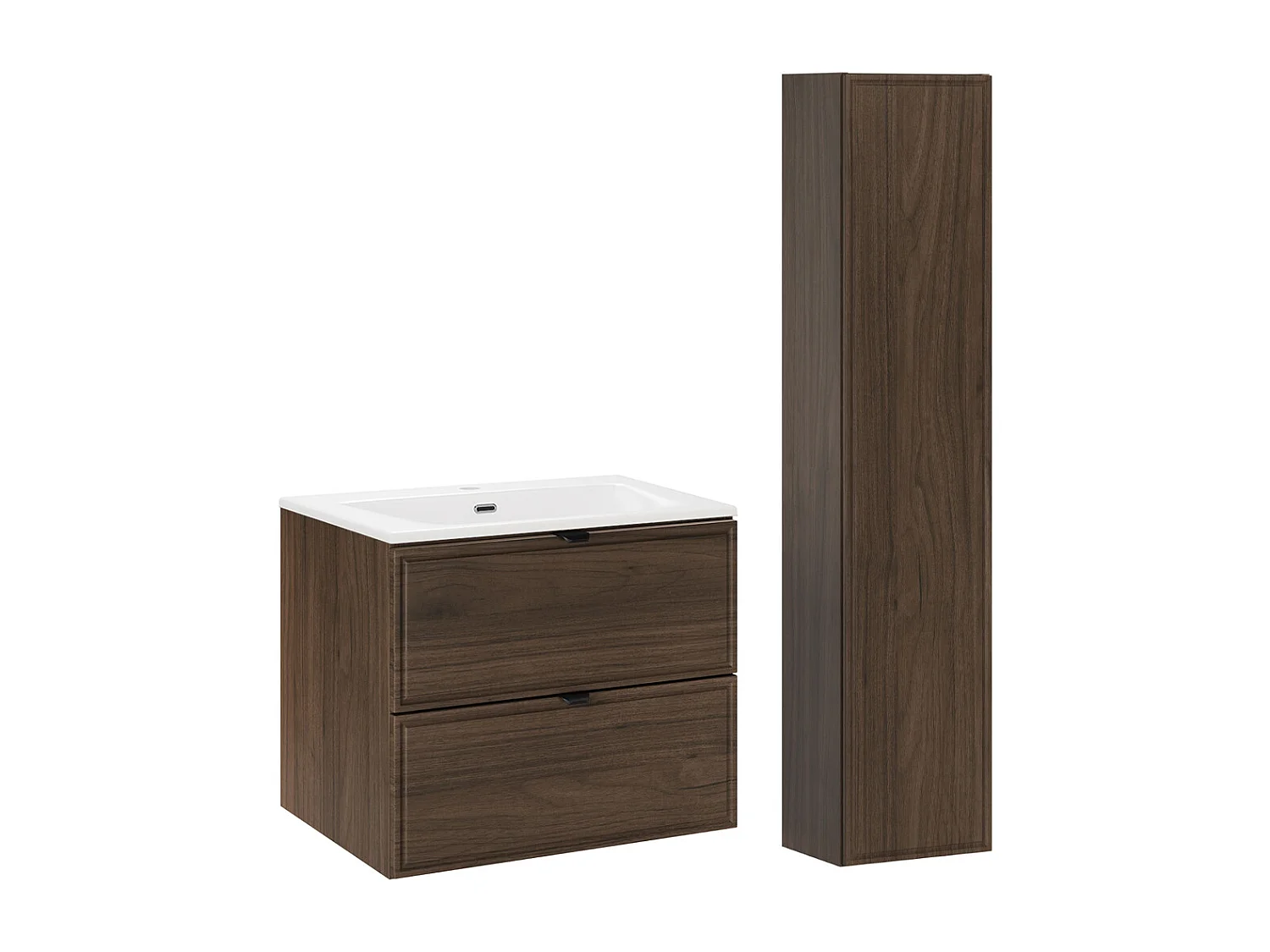 Ensemble meuble simple vasque encastrée 60cm et colonne Elias Bois foncé