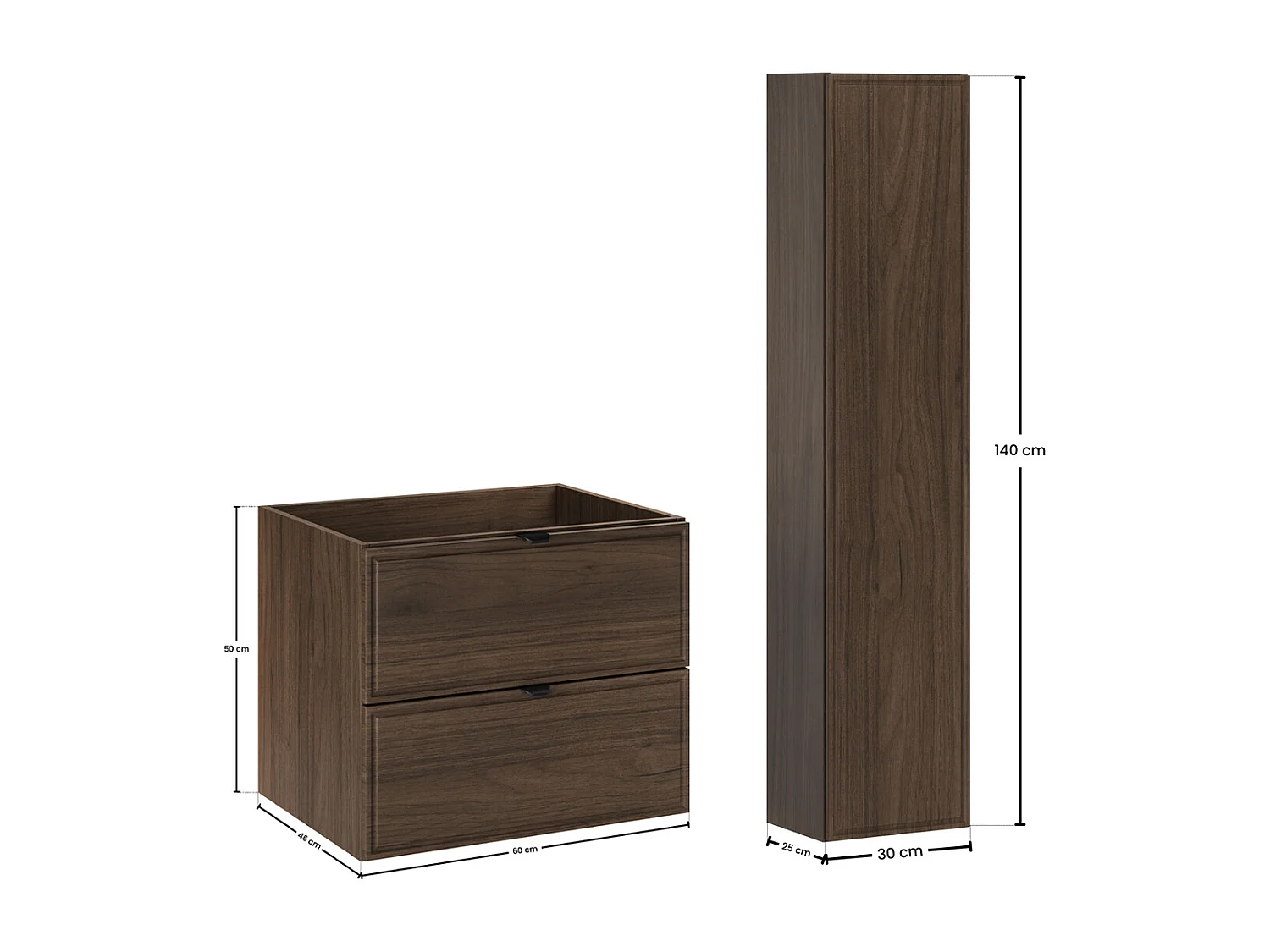 Ensemble meuble simple vasque encastrée 60cm et colonne Elias Bois foncé