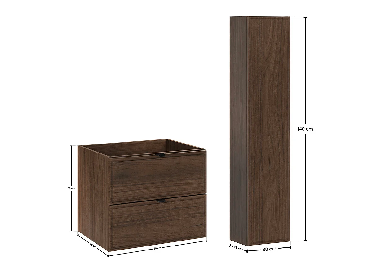 Insieme mobile lavabo singolo incassato 60cm e colonna Elias Legno scuro