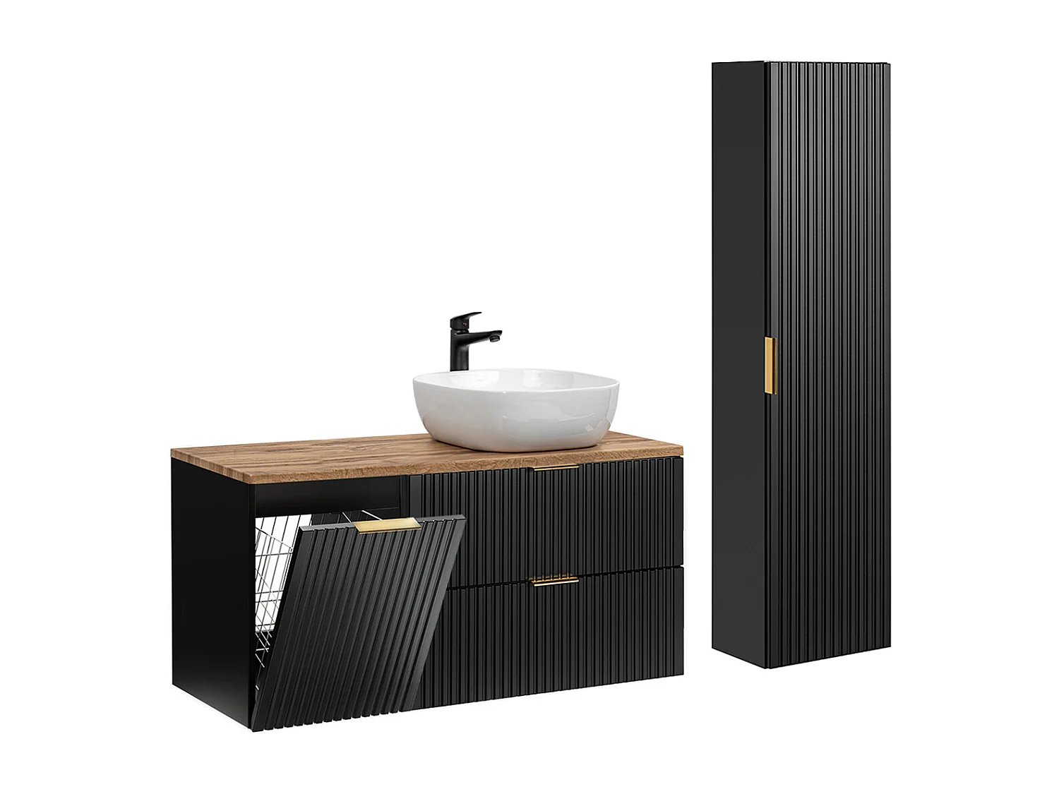 Set di mobili da bagno con lavabo Adriel nero e marrone 120cm