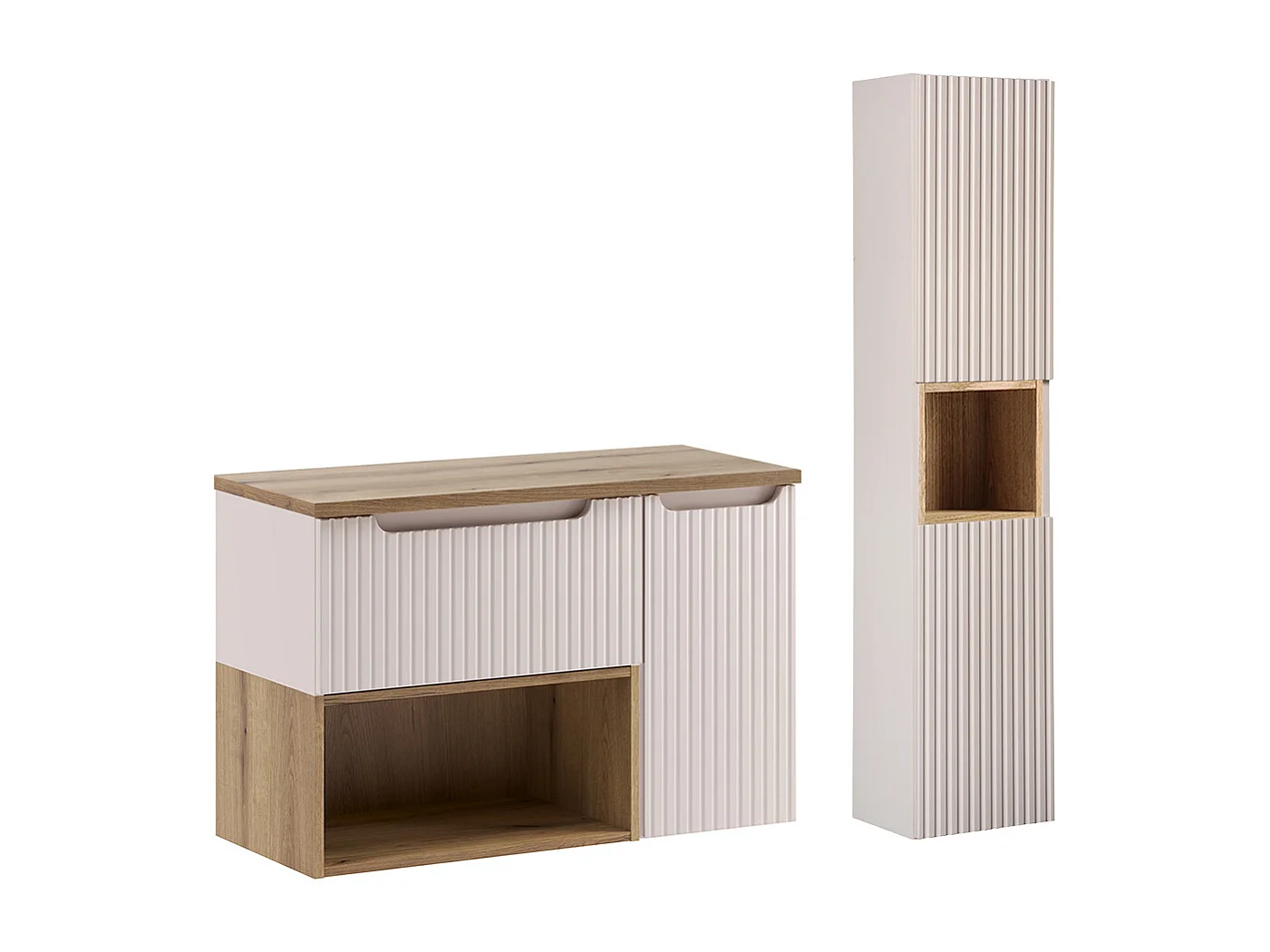 Set Waschtischunterschrank 90cm und Säule Riva Kaschmir und Holz