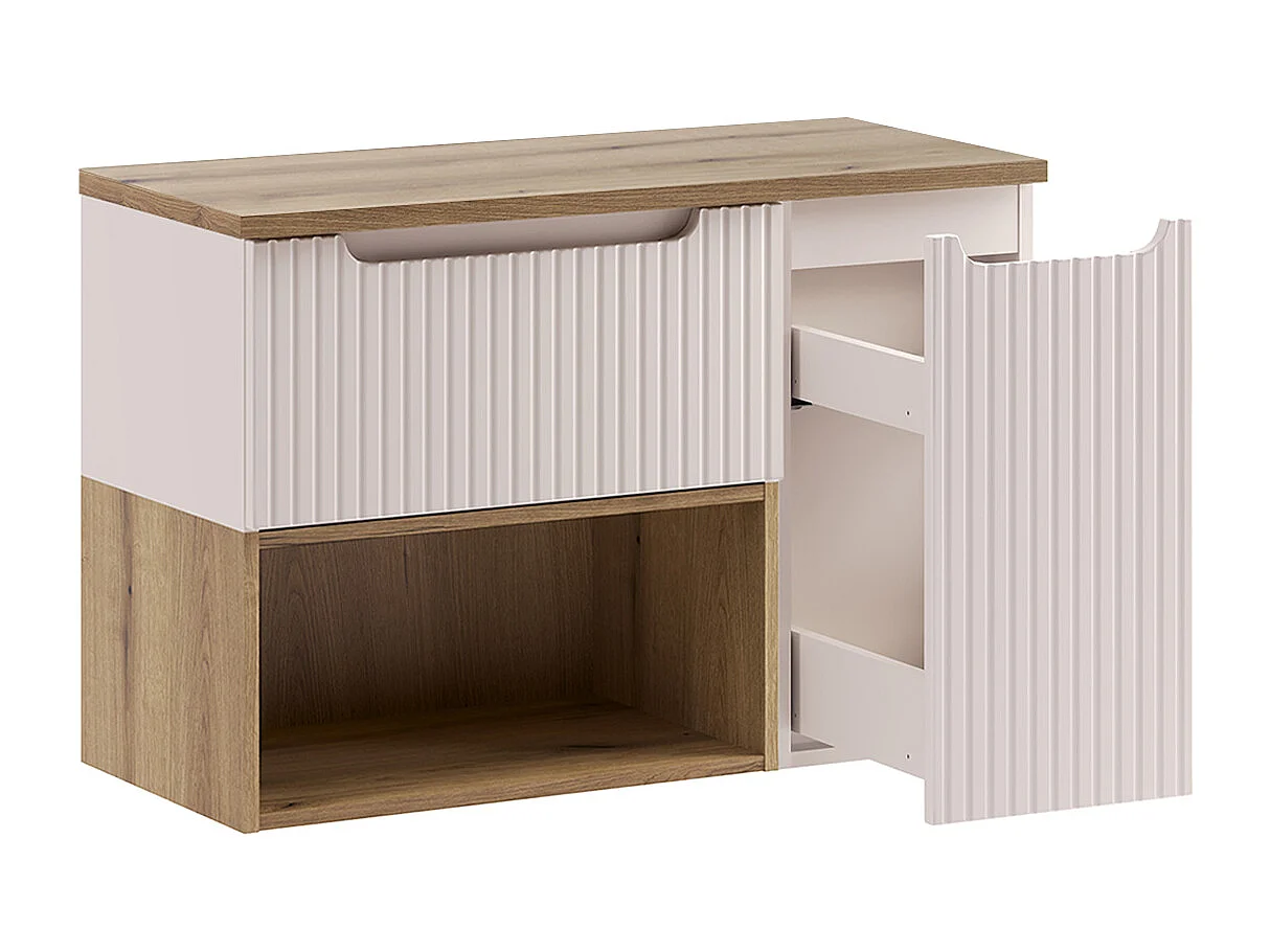 Set Waschtischunterschrank 90cm und Säule Riva Kaschmir und Holz