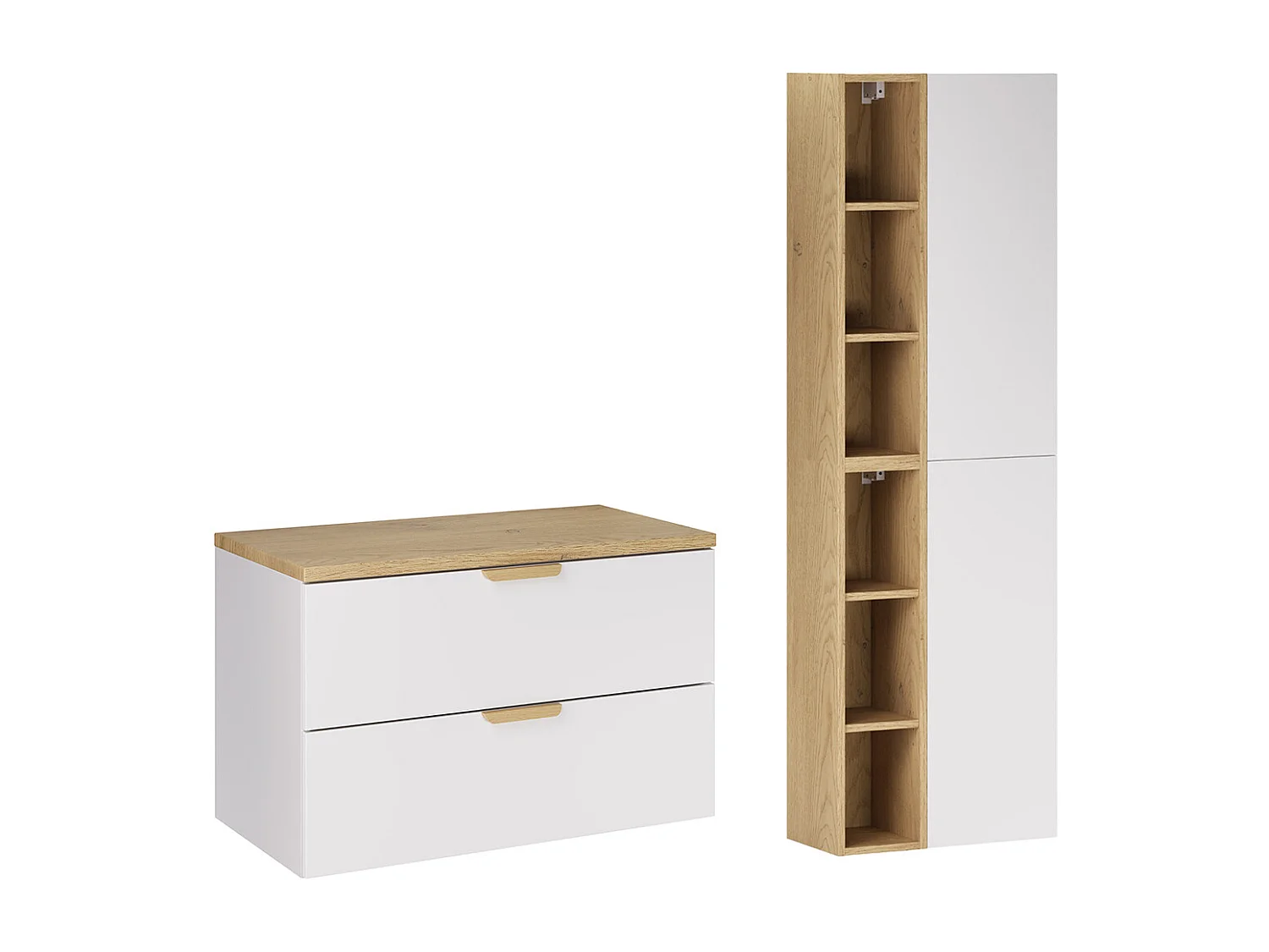 Set Waschtischunterschrank 80cm und Säule Oria Mattweiß
