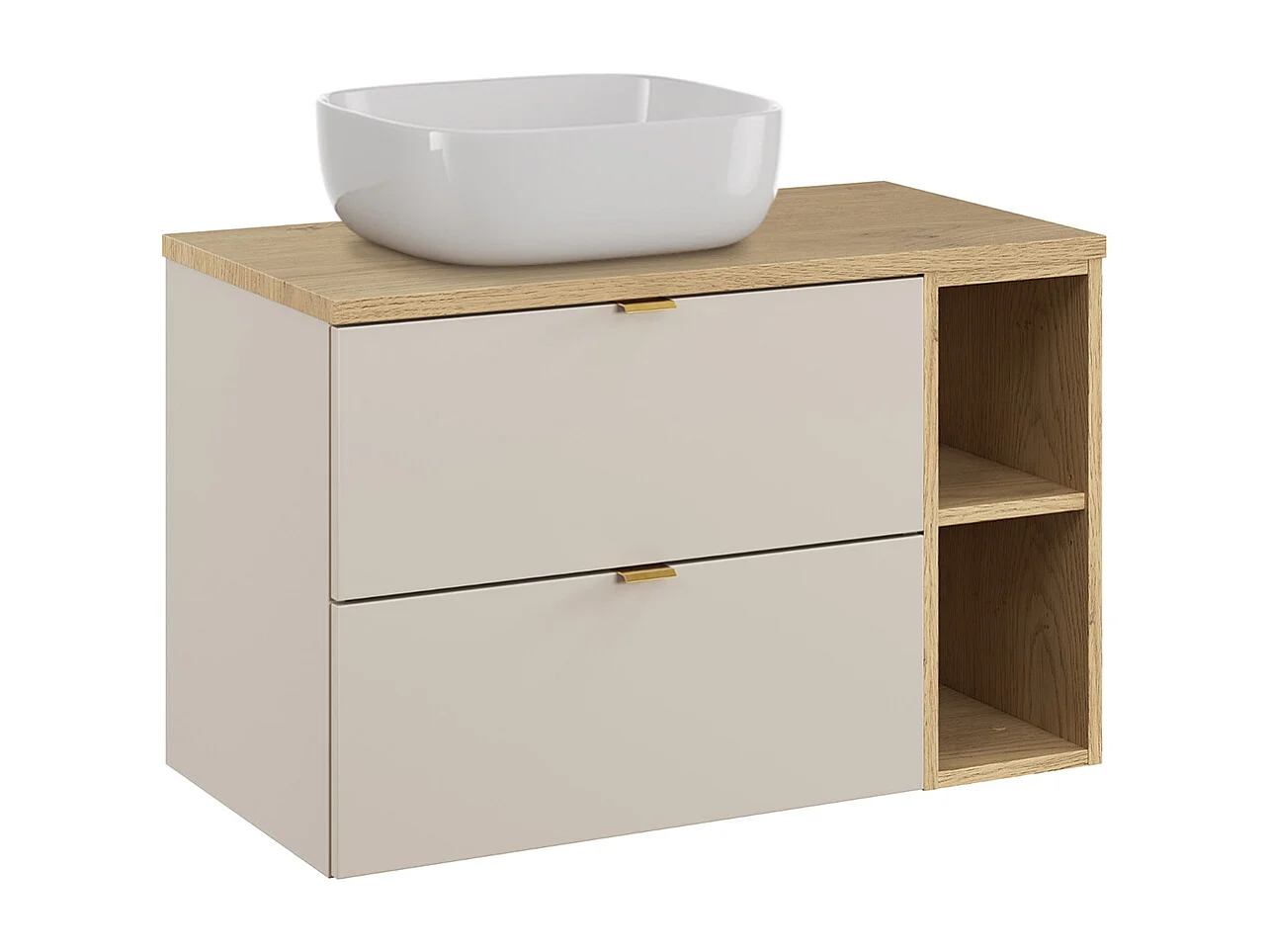 Ensemble meuble simple vasque 80cm 2 niches et colonne Azel Cachemire et Bois
