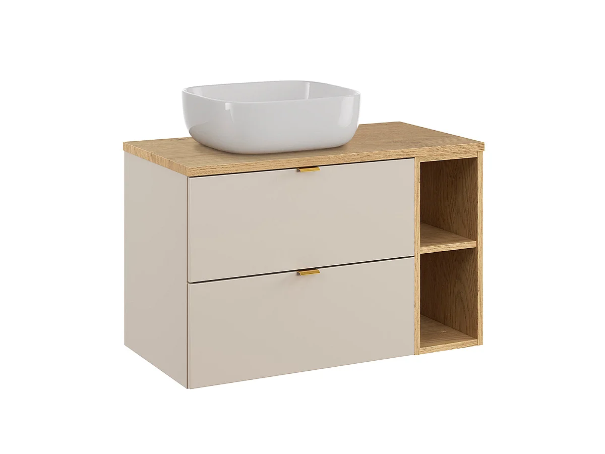 Ensemble meuble simple vasque 80cm 2 niches et colonne Azel Cachemire et Bois