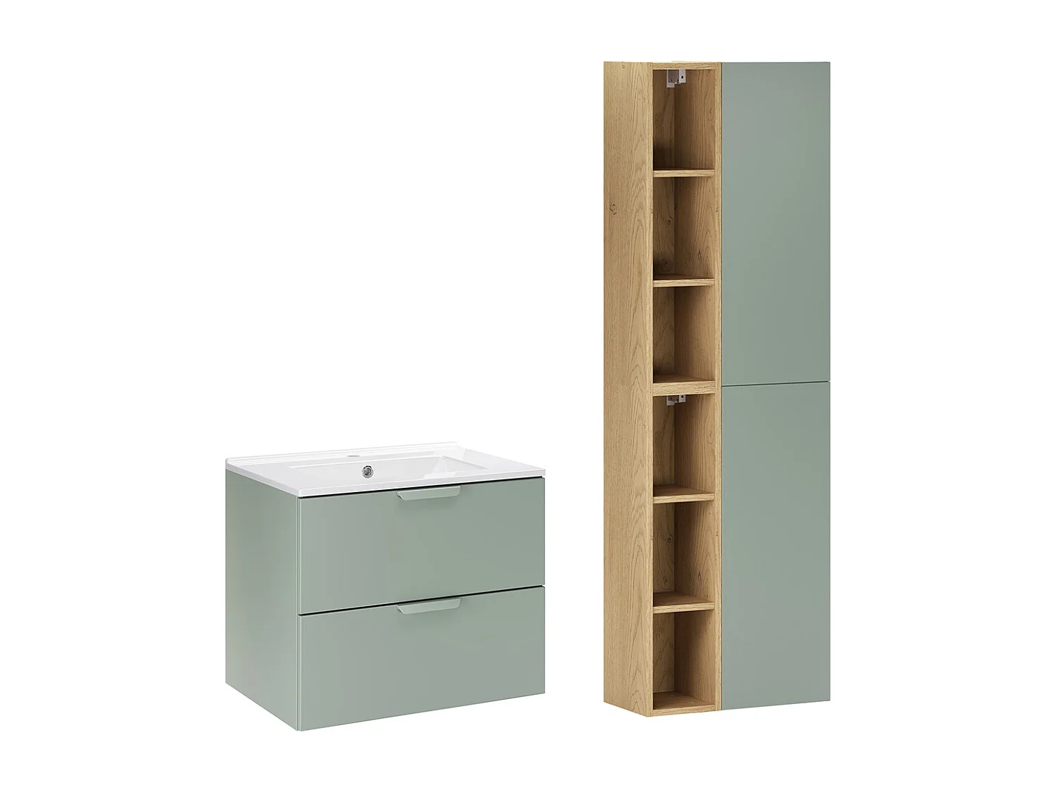 Ensemble meuble simple vasque encastrée 60cm et colonne Oria Vert mat