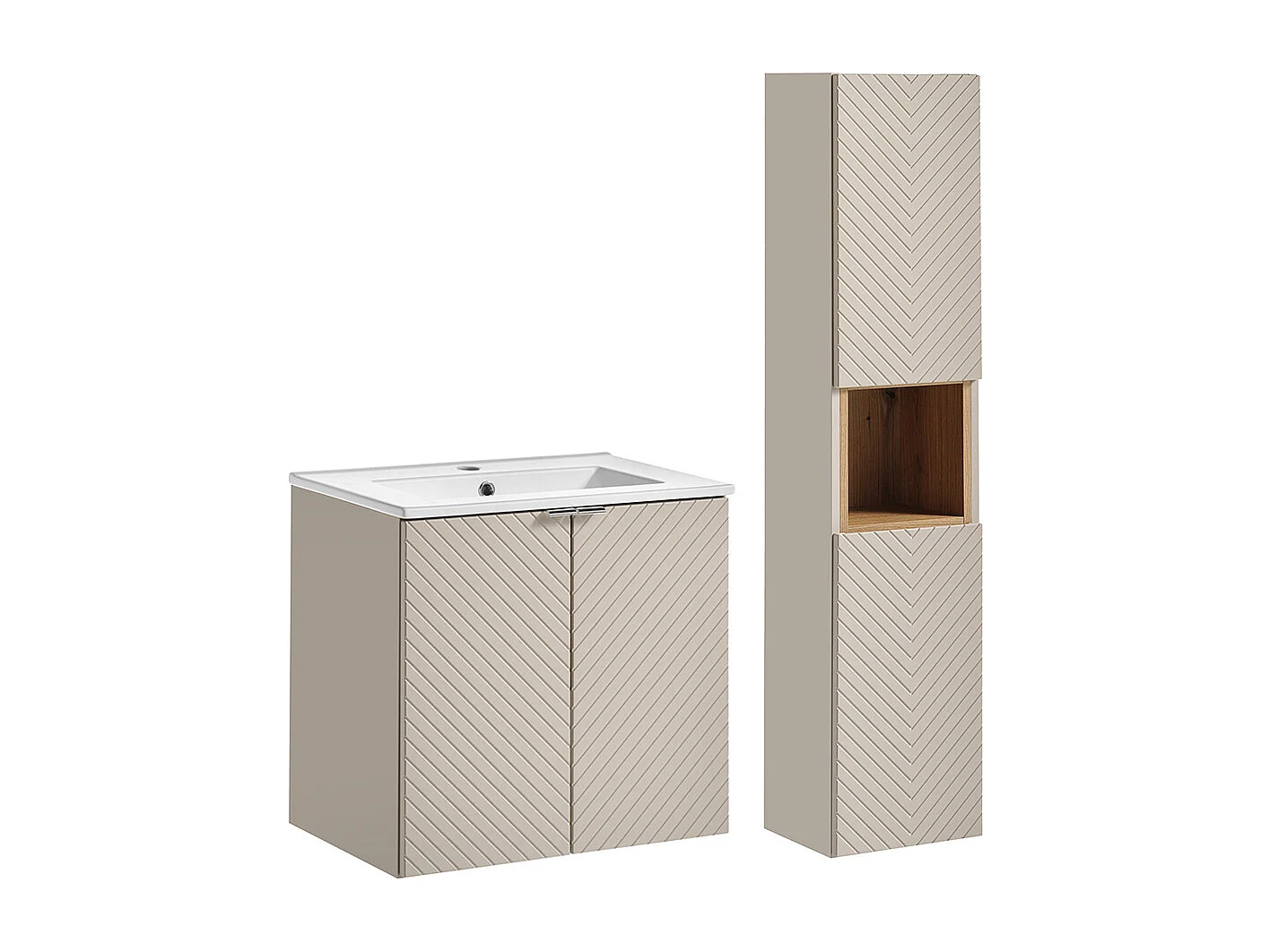 Conjunto mueble lavabo individual encastrado 60cm 2 puertas y columna Manoa Cachemira y Madera