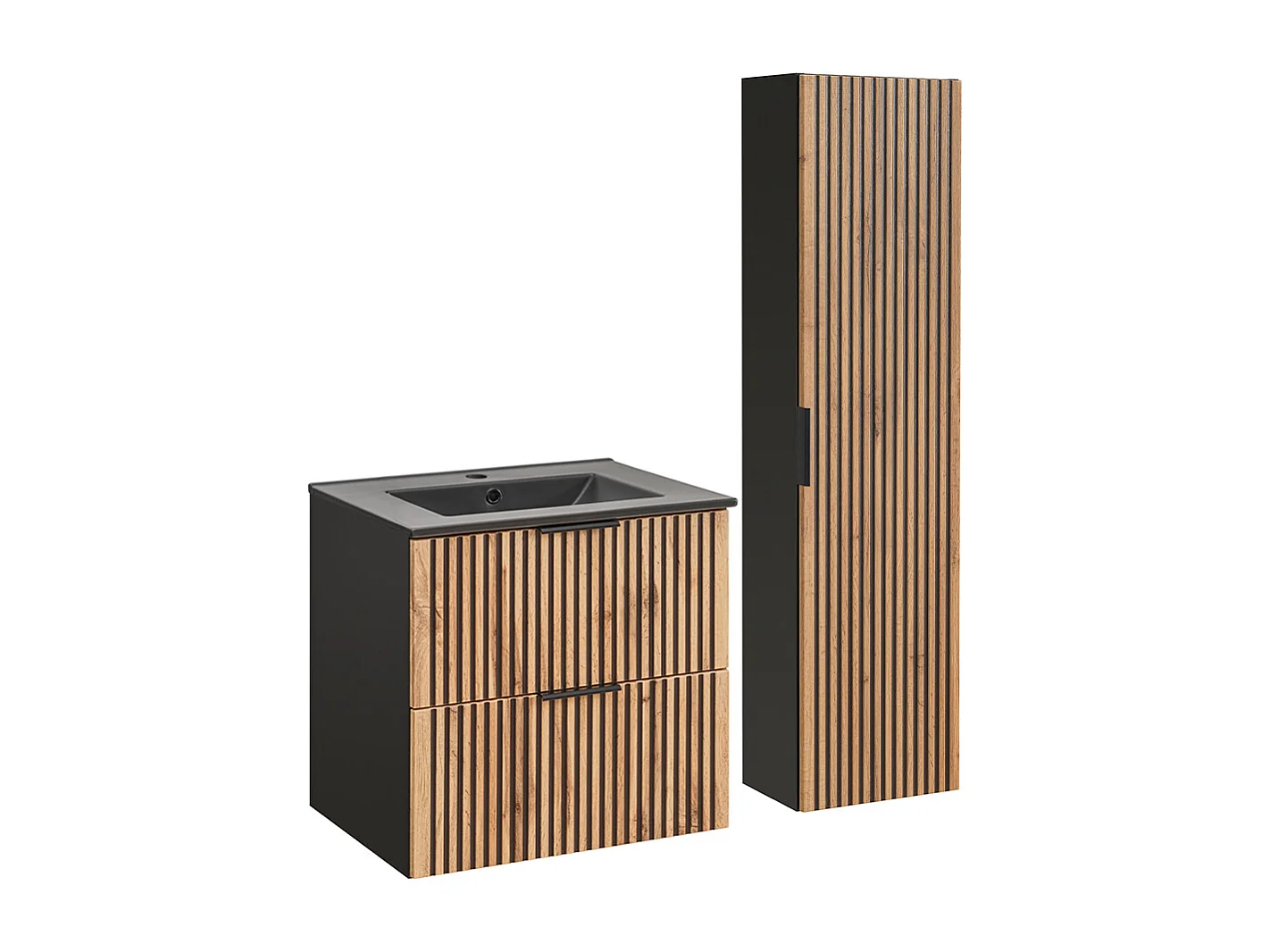 Set di mobili da bagno con lavabo Gaia marrone e nero 60cm