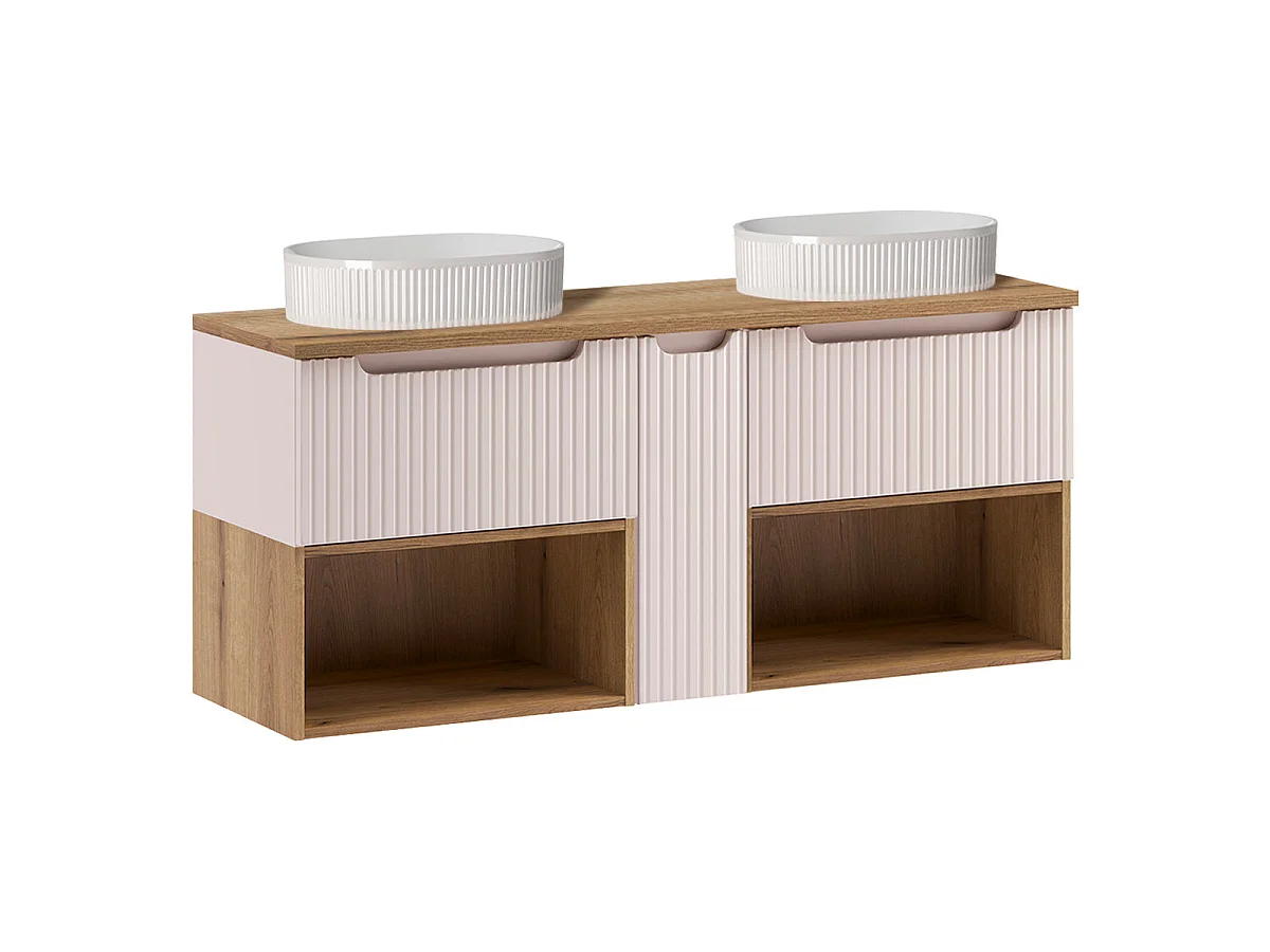 Ensemble meuble double vasque 140cm et colonne Riva Cachemire et Bois