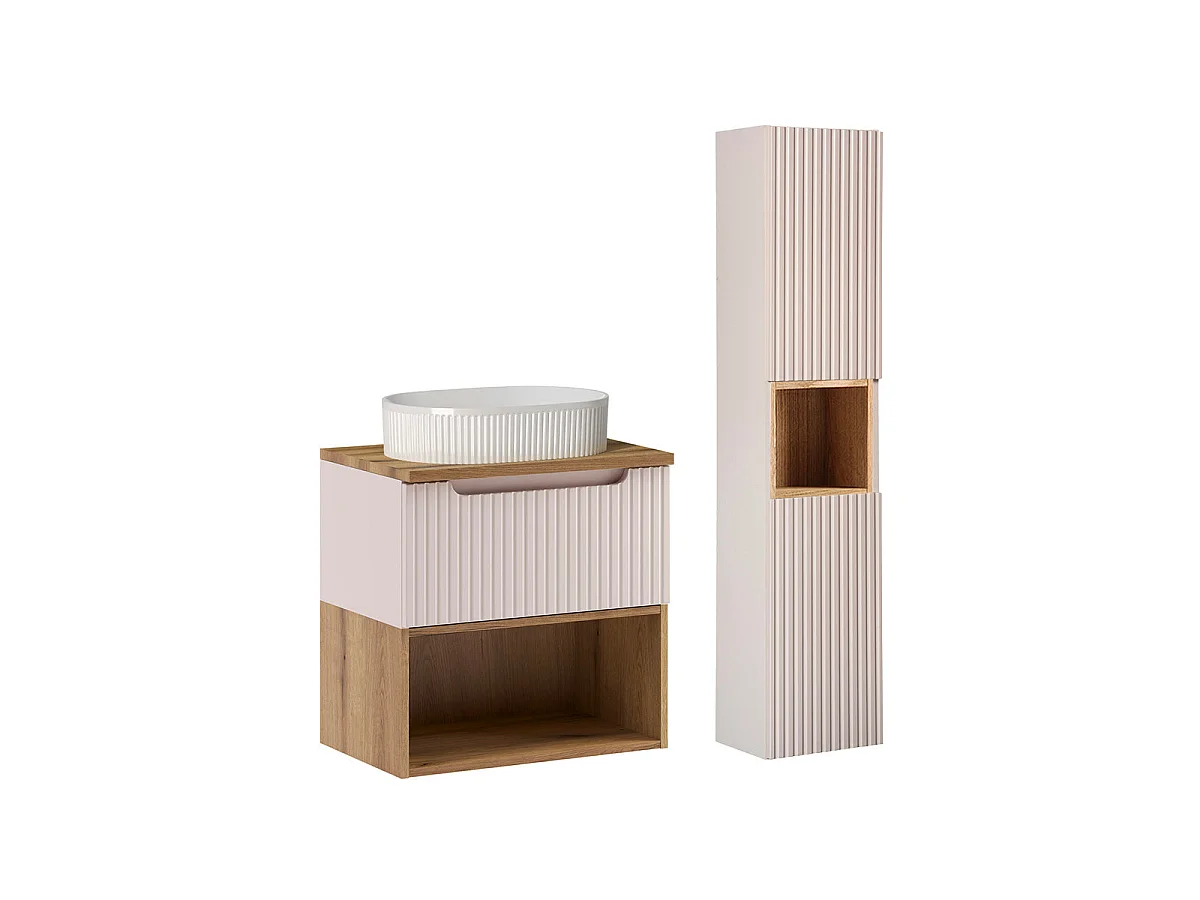 Ensemble meuble simple vasque 60cm et colonne Riva Cachemire et Bois