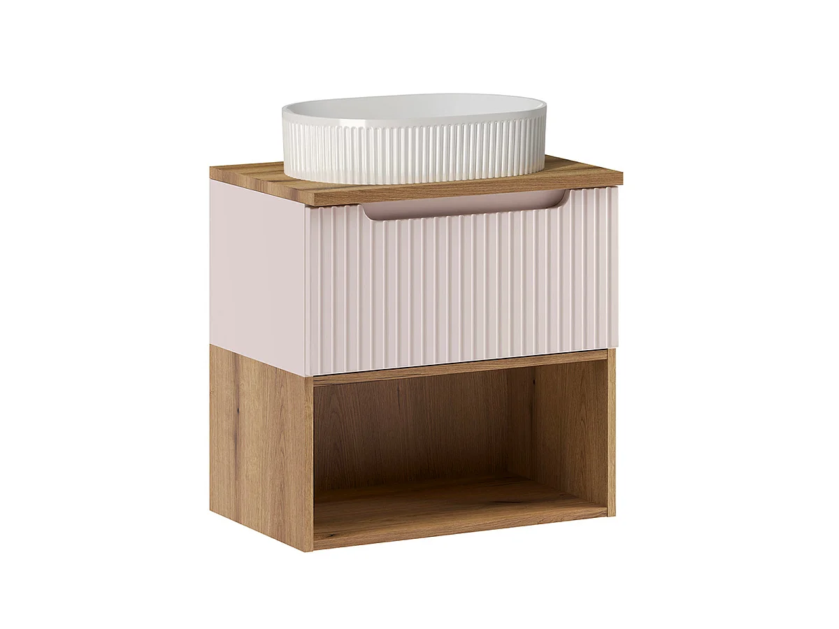 Ensemble meuble simple vasque 60cm et colonne Riva Cachemire et Bois