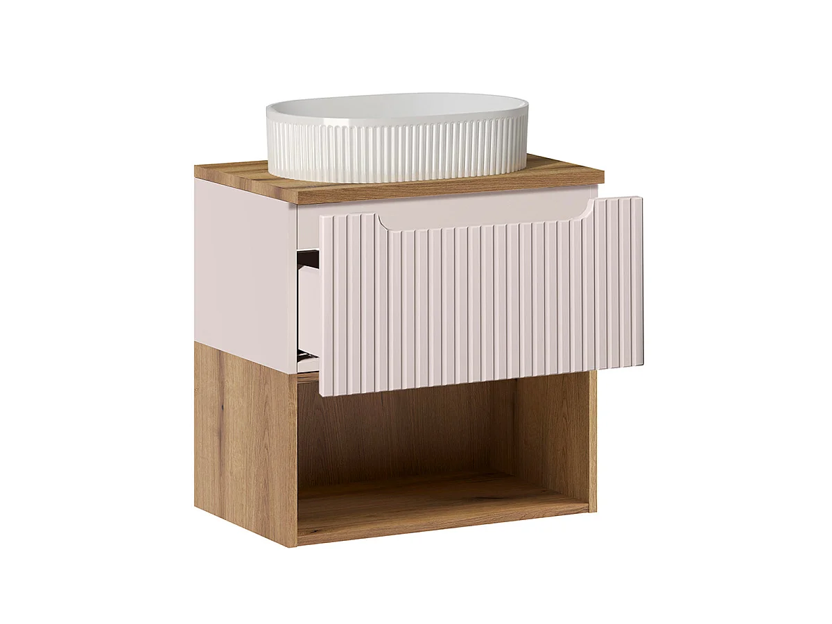 Ensemble meuble simple vasque 60cm et colonne Riva Cachemire et Bois