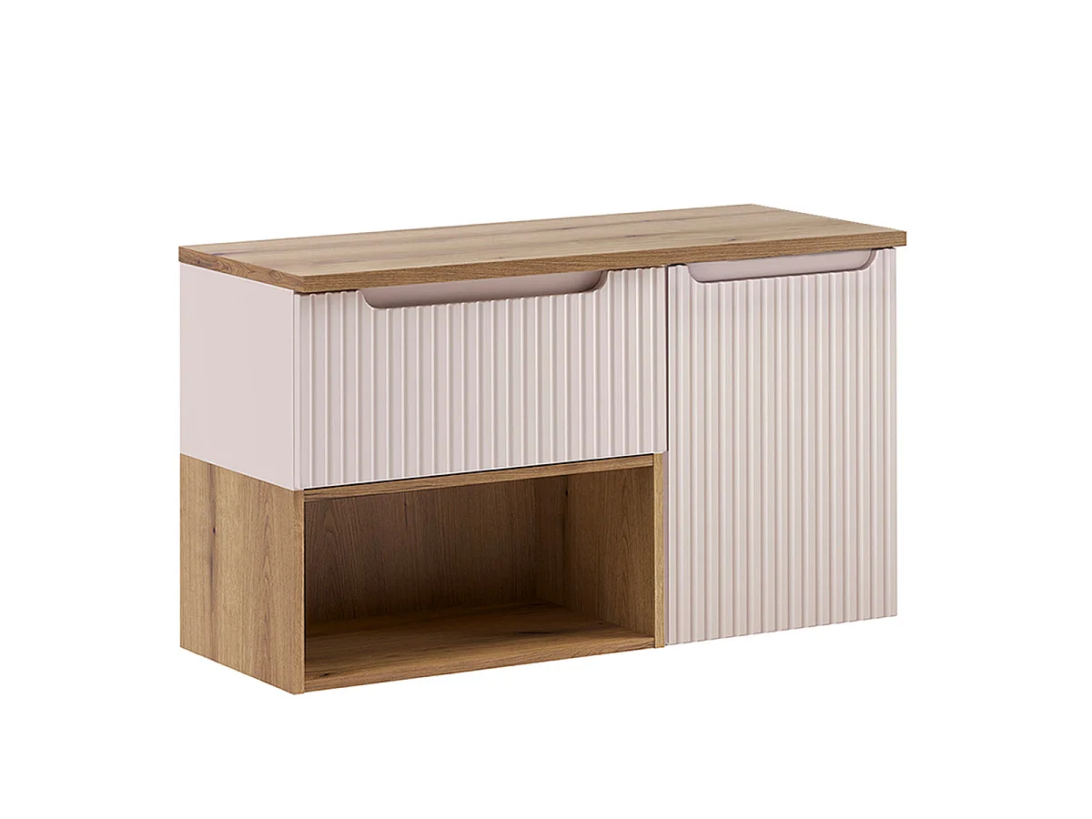 Ensemble onderbouw wastafel 100cm wasmand en kolom Riva Kasjmier en Hout