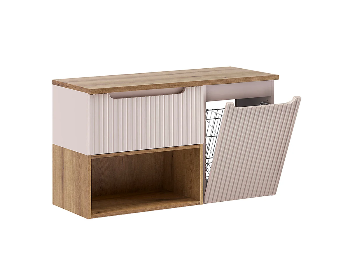 Ensemble onderbouw wastafel 100cm wasmand en kolom Riva Kasjmier en Hout
