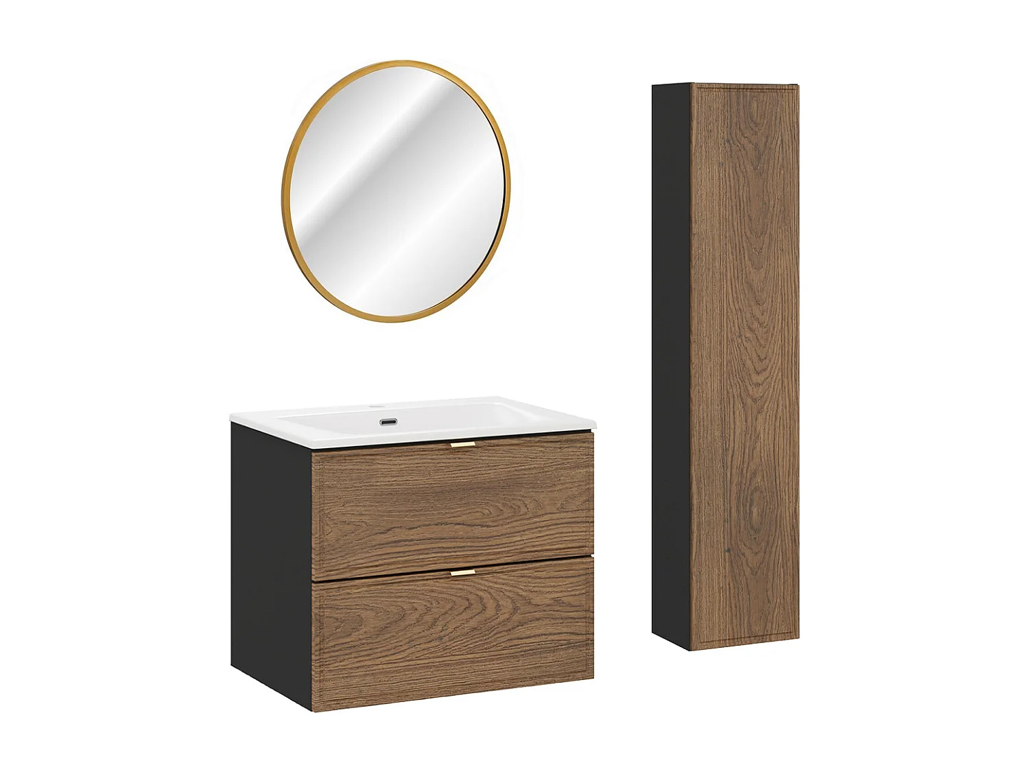 Mobiletto singolo Elena in legno e nero con mobiletto da 60 cm e specchio