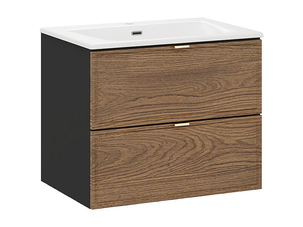 Mobiletto singolo Elena in legno e nero con mobiletto da 60 cm e specchio