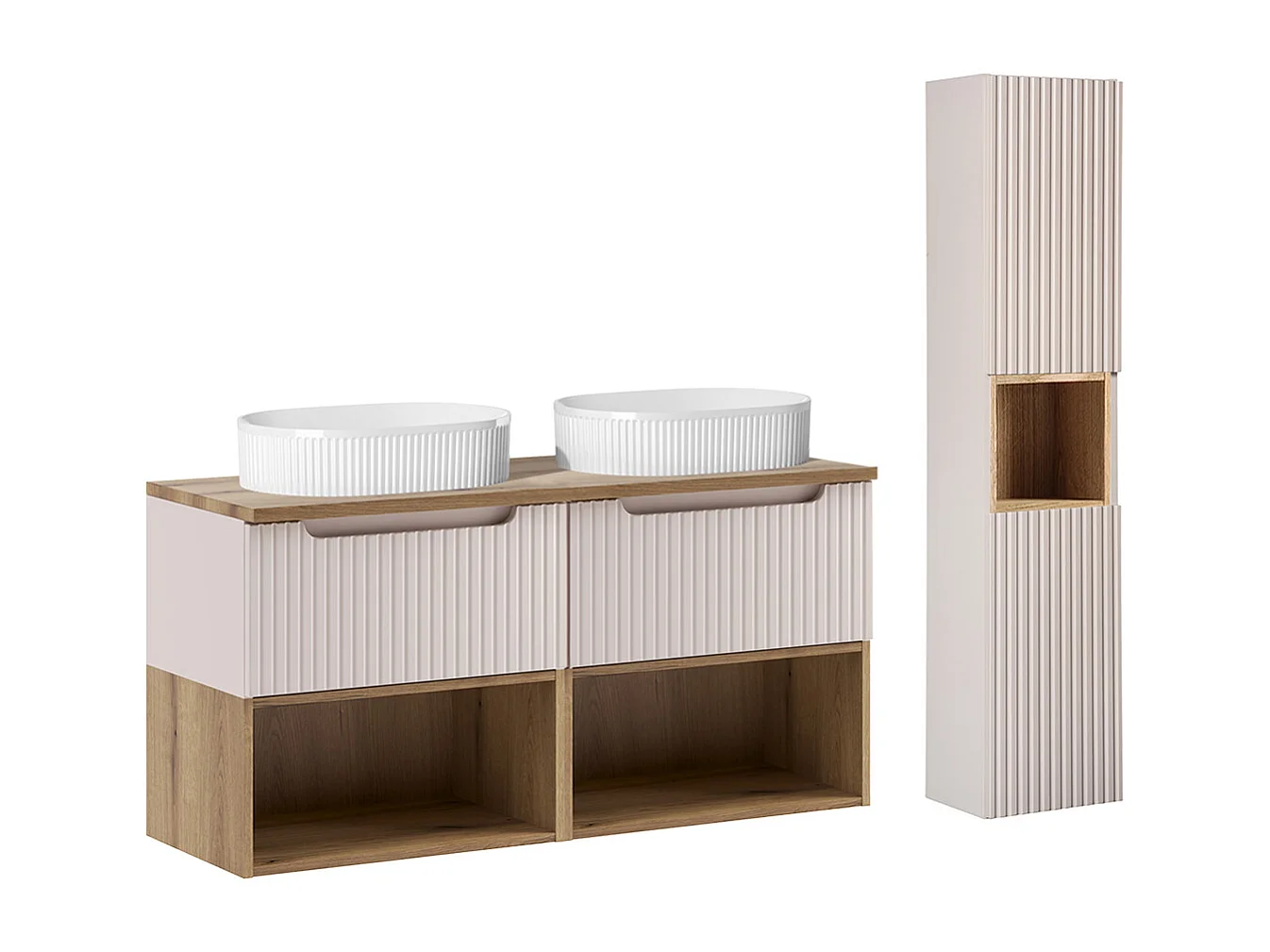 Ensemble meuble double vasque 120cm et colonne Riva Kashmir och trä
