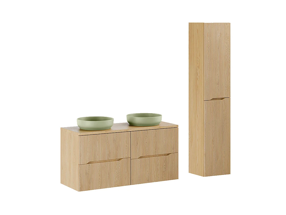 Ensemble meuble double vasque 120cm et colonne Isaline Bois
