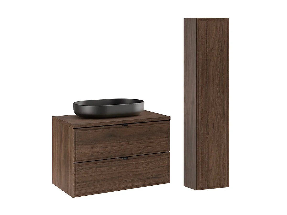 Ensemble meuble simple vasque 80cm et colonne Elias Bois foncé