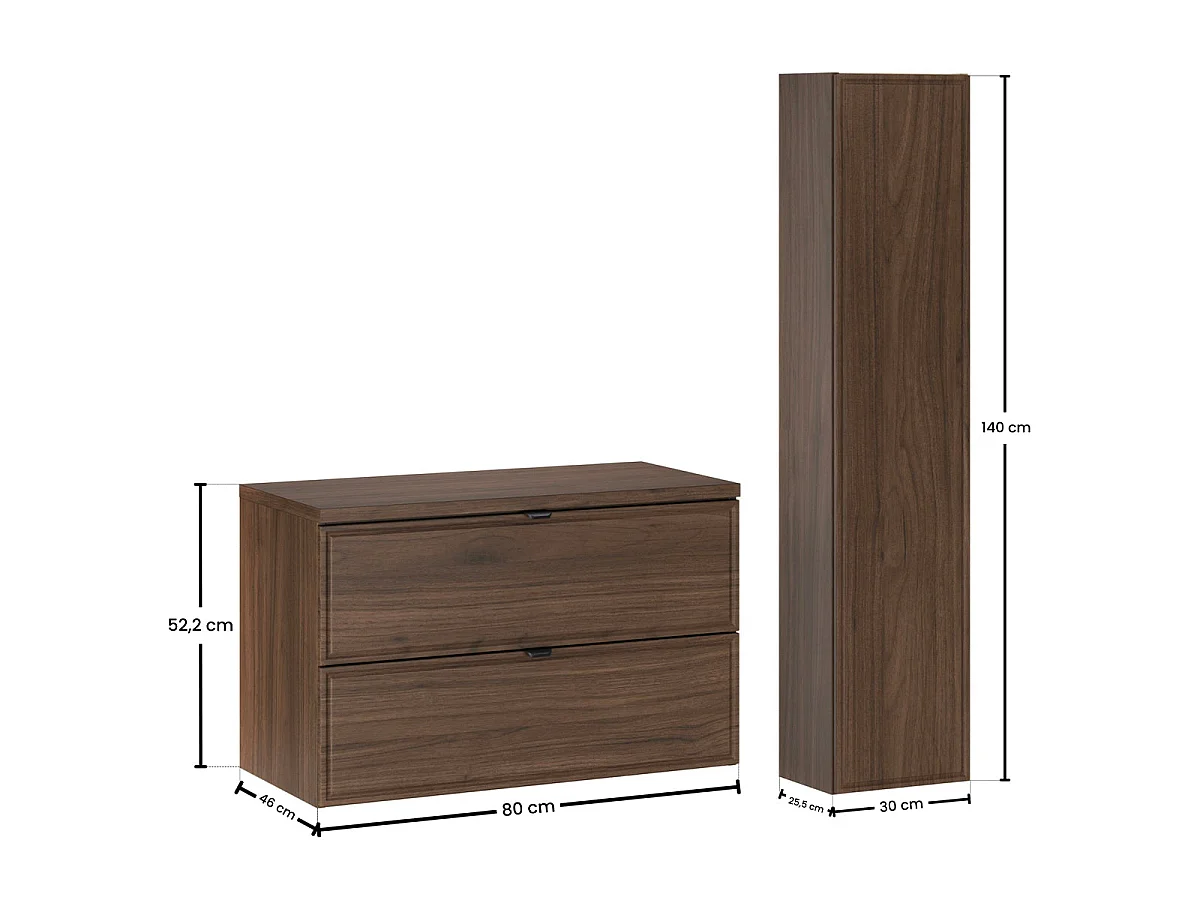 Ensemble meuble simple vasque 80cm et colonne Elias Bois foncé