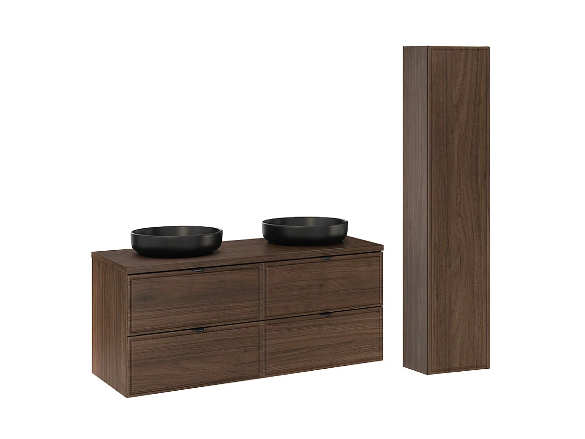 Ensemble meuble double vasque 120cm et colonne Elias Bois foncé